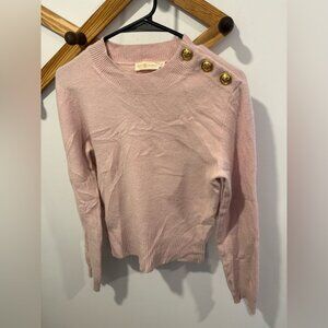 TORY BURCH WOOL BLEND pink sweater with gold-tone buttons.